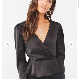 Forever 21 Satin Flounce Wrap Crop Top